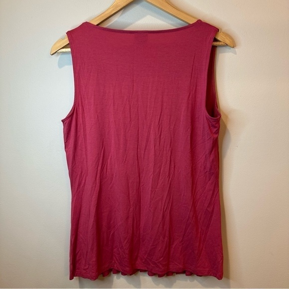 Anne Klein Blouse Womens Large Red Sleeveless Shirt Tank Ruffle Pattern Pleated - Picture 4 of 10